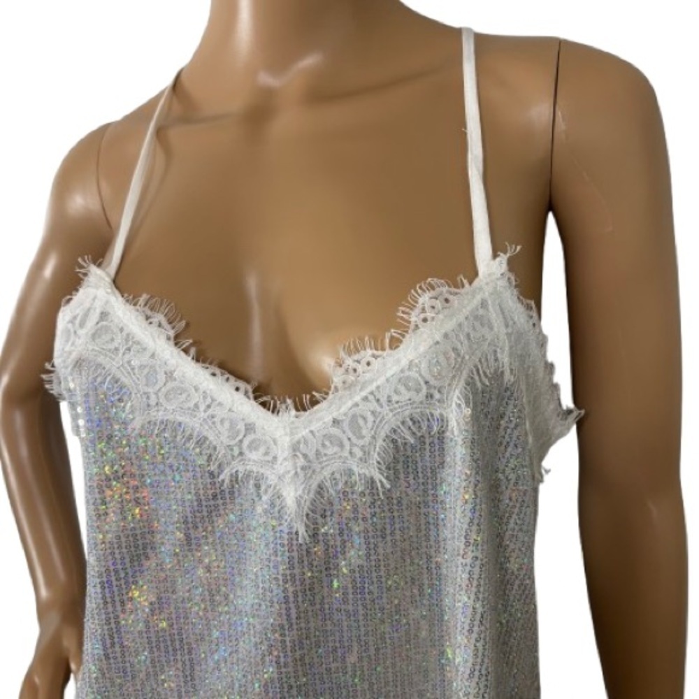 Andrée By Unit Silver Sequin Lace Lined Cami Size S